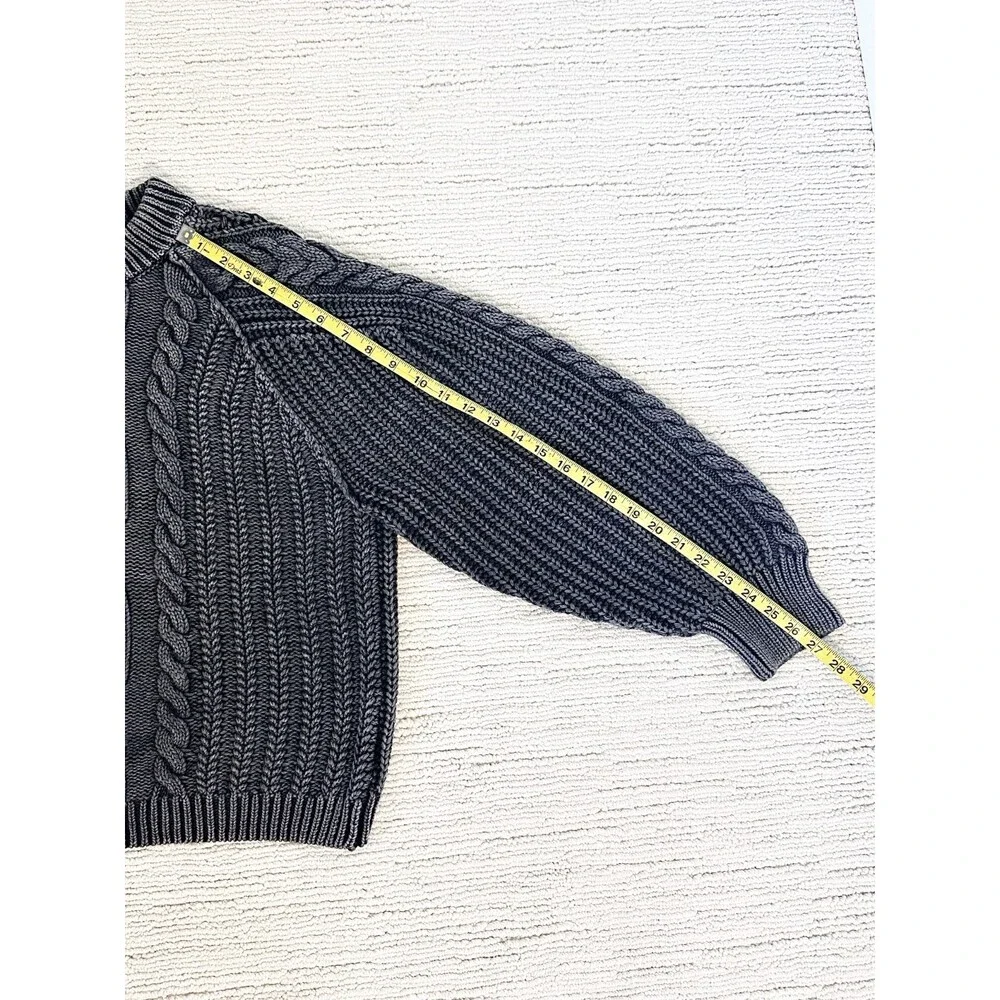FREE PEOPLE Frankie Cable Knit Size L Black Sweater Fisherman Coastal Cabincore